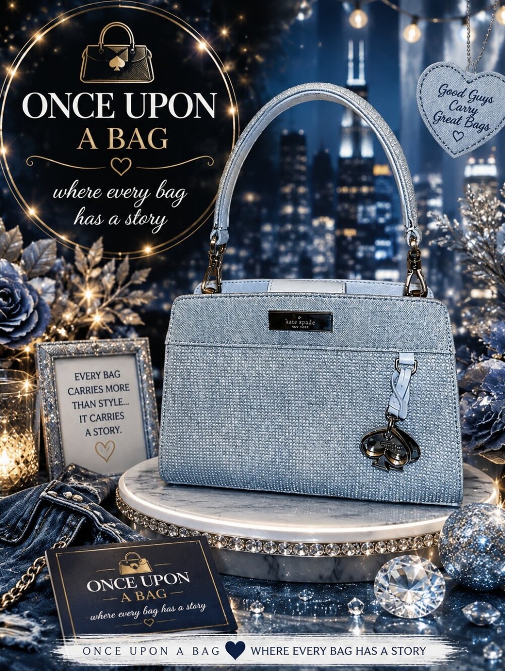 Kate Spade Glimmer Satchel KE460 — Lunar Light/Silver Glitter